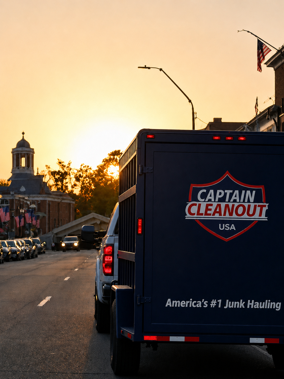 Captain Cleanout USA truck at sunset